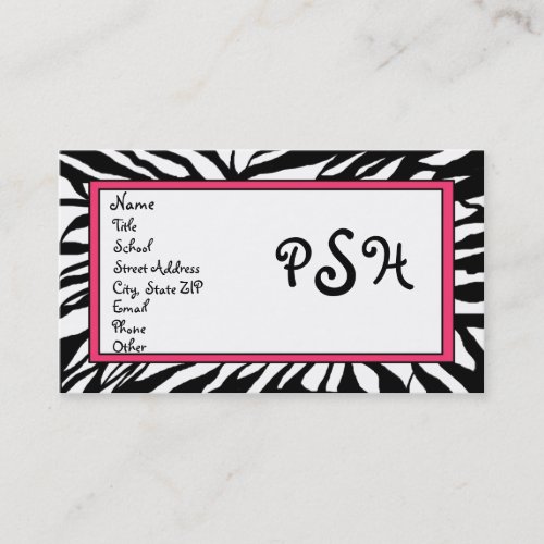 Zebra Monogram Card Business Cards