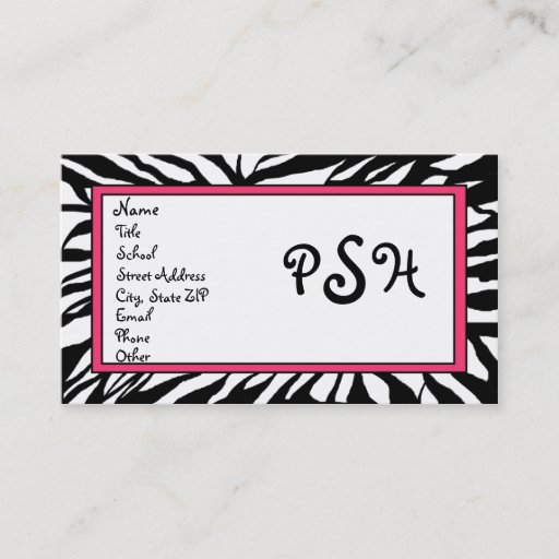 Customizable Zebra Monogram Card Business Cards
