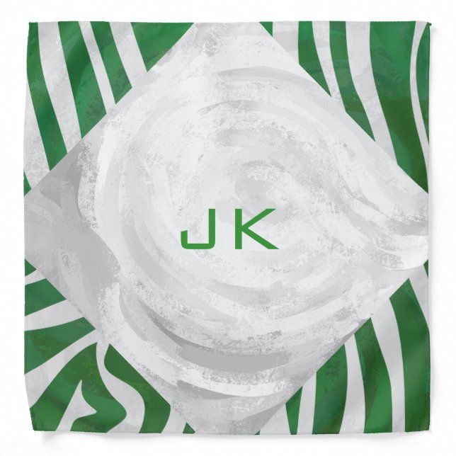 Zebra Monogram Green and White Print Bandana (Front)