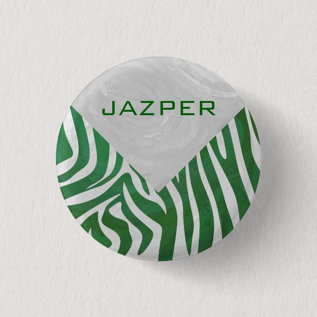 Zebra Monogram Green and White Print Button (Front)