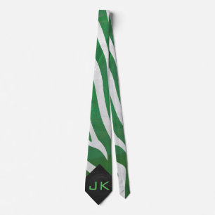 Zebra Monogram Green and White Print Neck Tie