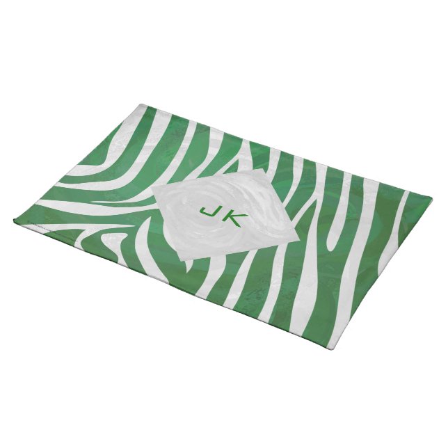 Zebra Monogram Green and White Print Placemat (On Table)