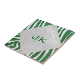 Zebra Monogram Green and White Print Tile