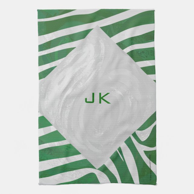 Zebra Monogram Green and White Print Towel (Vertical)