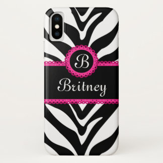 Zebra Monogram Name iPhone X Case