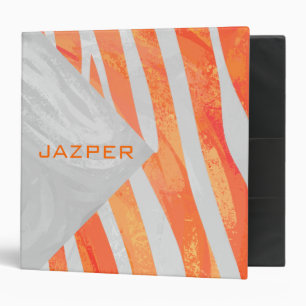 Zebra Monogram Orange and White 3 Ring Binder