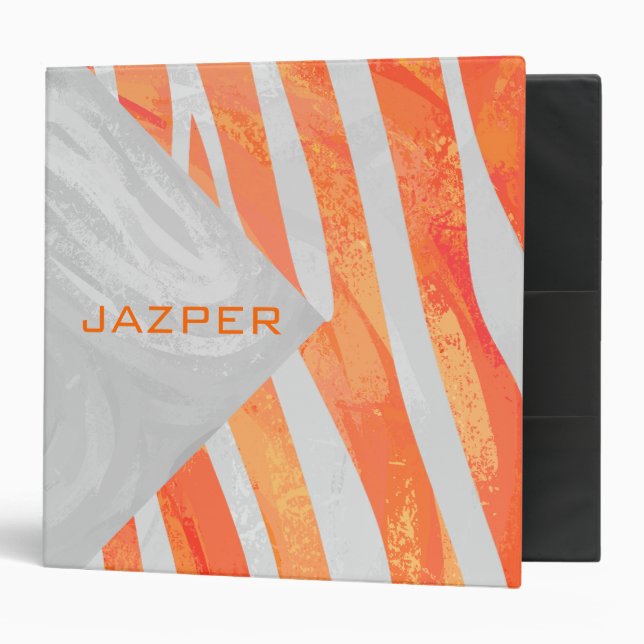 Zebra Monogram Orange and White 3 Ring Binder (Front/Inside)