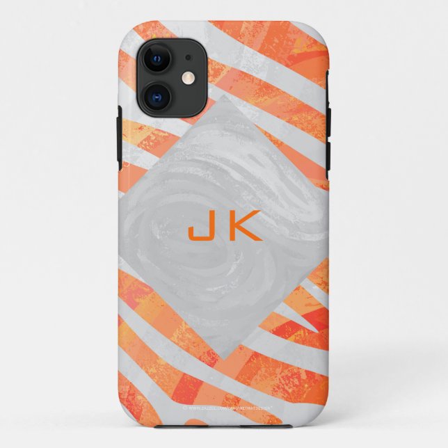 Zebra Monogram Orange and White Case-Mate iPhone Case (Back)