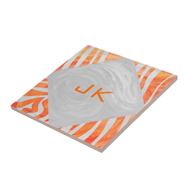 Zebra Monogram Orange and White Ceramic Tile (Side)