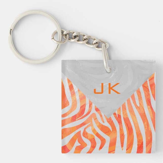 Zebra Monogram Orange and White Keychain (Front)