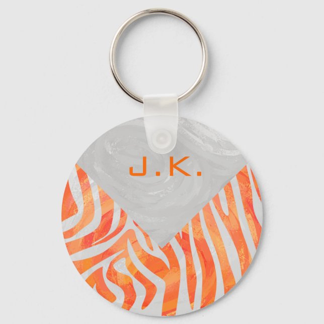 Zebra Monogram Orange and White Keychain (Front)