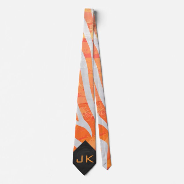 Zebra Monogram Orange and White Neck Tie (Front)