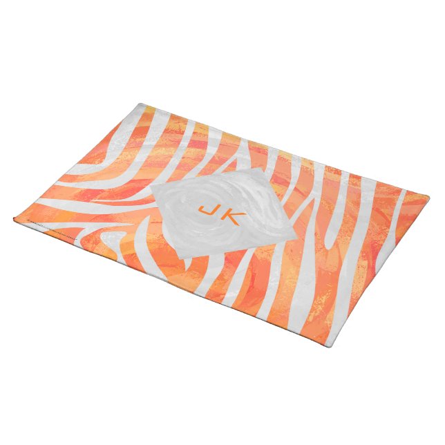 Zebra Monogram Orange and White Placemat (On Table)