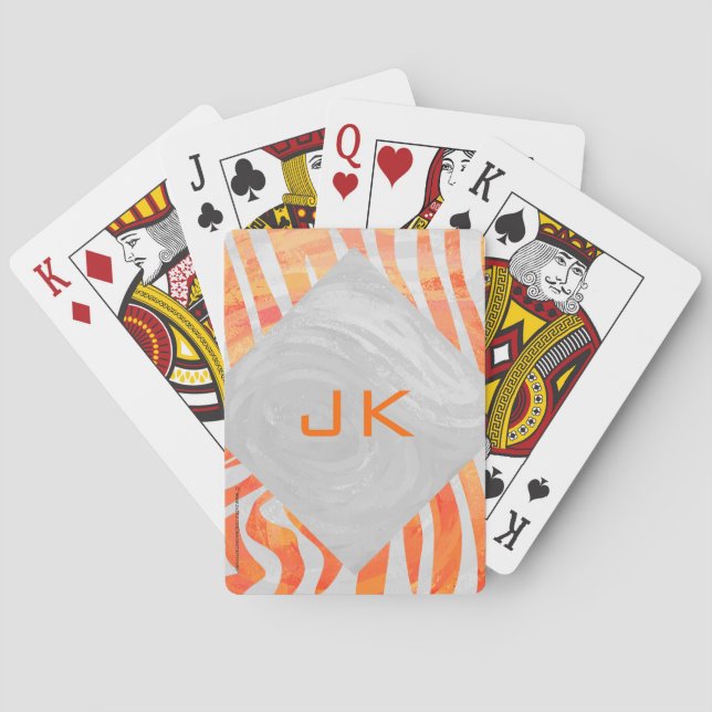 Zebra Monogram Orange and White Poker Cards (Back)