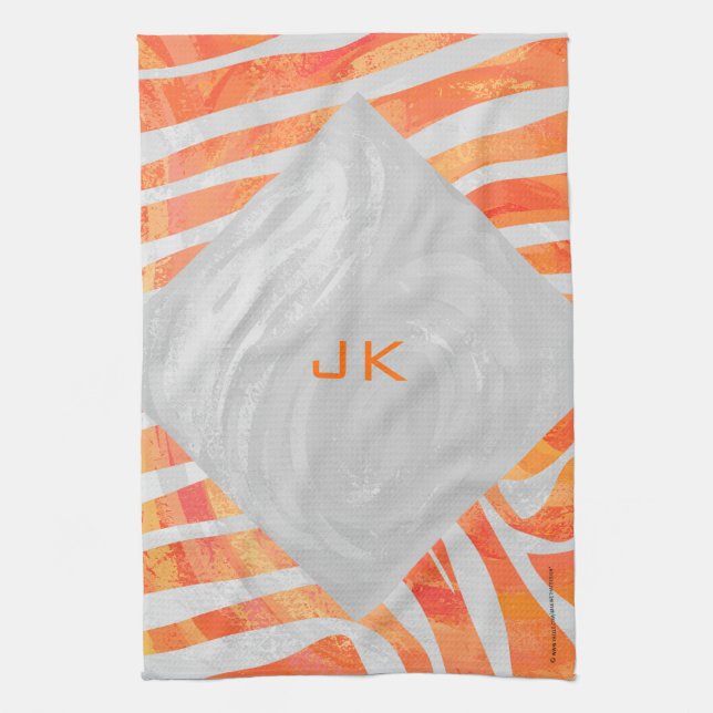 Zebra Monogram Orange and White Towel (Vertical)