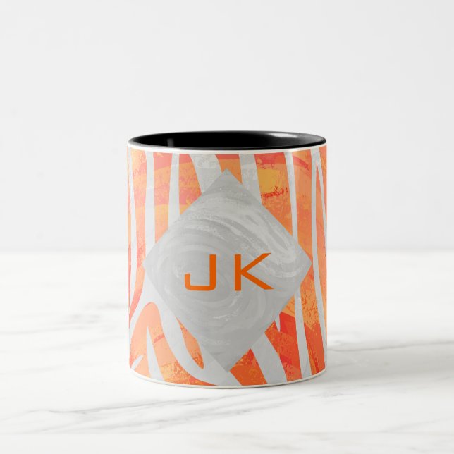 Zebra Monogram Orange and White Two-Tone Coffee Mug (Center)