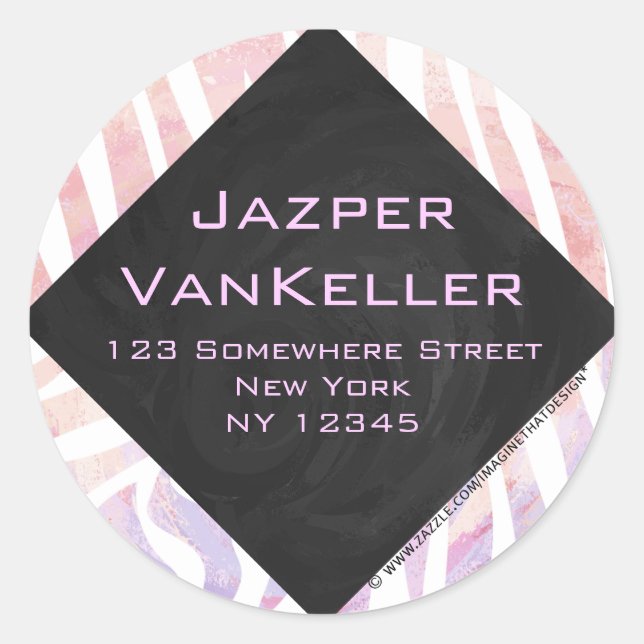 Zebra Monogram Pink and White Classic Round Sticker (Front)