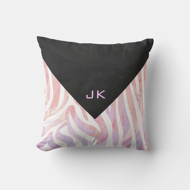 Zebra Monogram Pink and White Throw Pillow (Front)