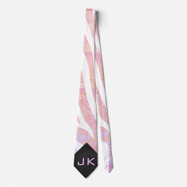 Zebra Monogram Pink and White Tie (Front)