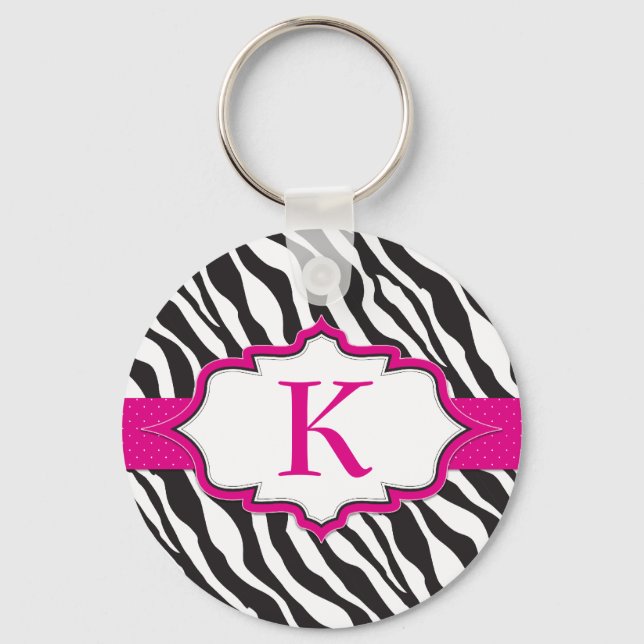Zebra Monogram Pink Ribbon Keychain (Front)