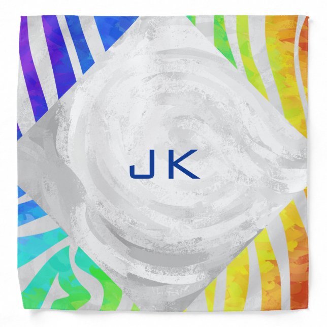 Zebra Monogram Rainbow and White Print Bandana (Front)