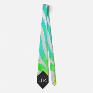Zebra Monogram Rainbow and White Print Neck Tie