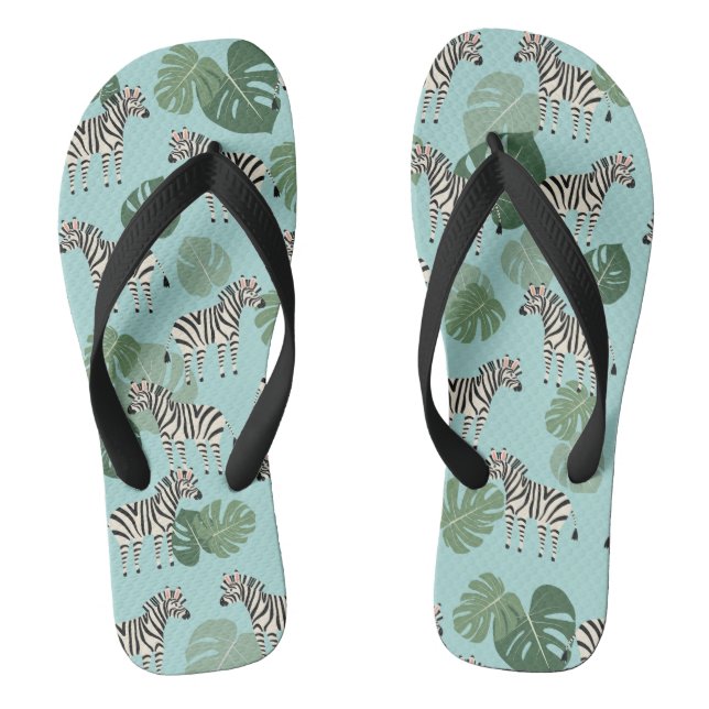 Zebra Monstera Pattern Flip Flops (Footbed)