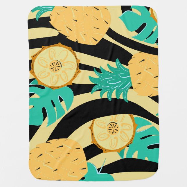 Zebra, monstera, pineapple: summer pattern. baby blanket (Front)
