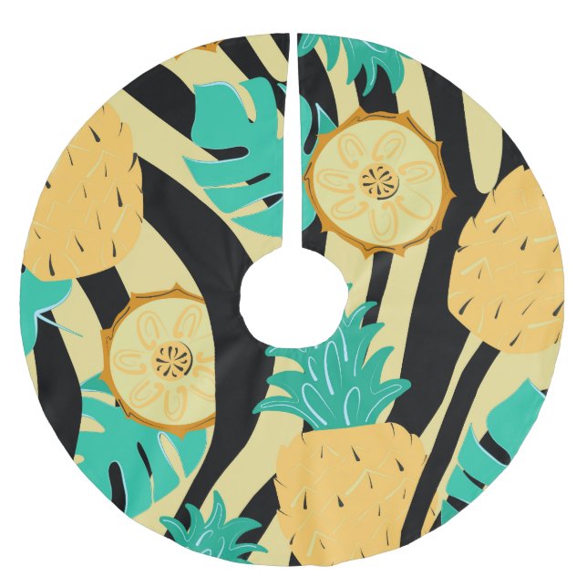 Zebra, monstera, pineapple: summer pattern. brushed polyester tree skirt (Front)
