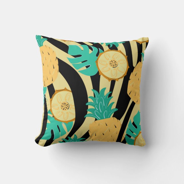 Zebra, monstera, pineapple: summer pattern. throw pillow (Front)
