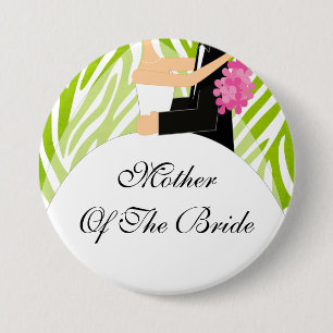 Zebra Mother of the Bride Button / Pin Lime Green