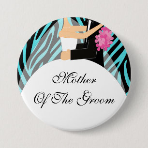 Zebra Mother of the Groom Button / Pin Turquoise