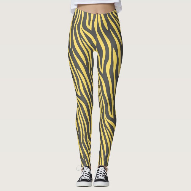 Zebra Navy Yellow Minimal Pattern Leggings (Front)