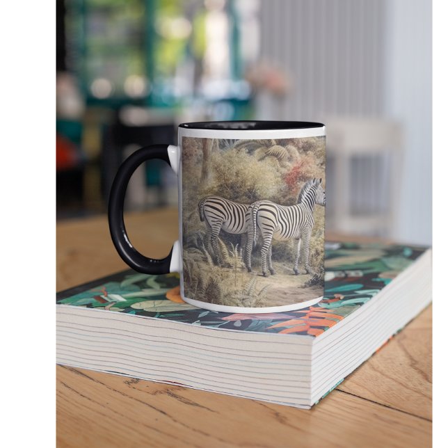Zebra Oasis & Lioness Gathering Vintage Botanical Mug (Creator Uploaded)