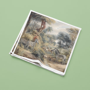Zebra Oasis & Lioness Gathering Vintage Napkins