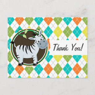 Zebra on Colorful Argyle Pattern Postcard
