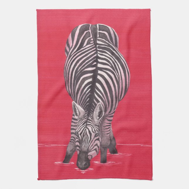 Zebra On Red Kitchen Towel (Vertical)