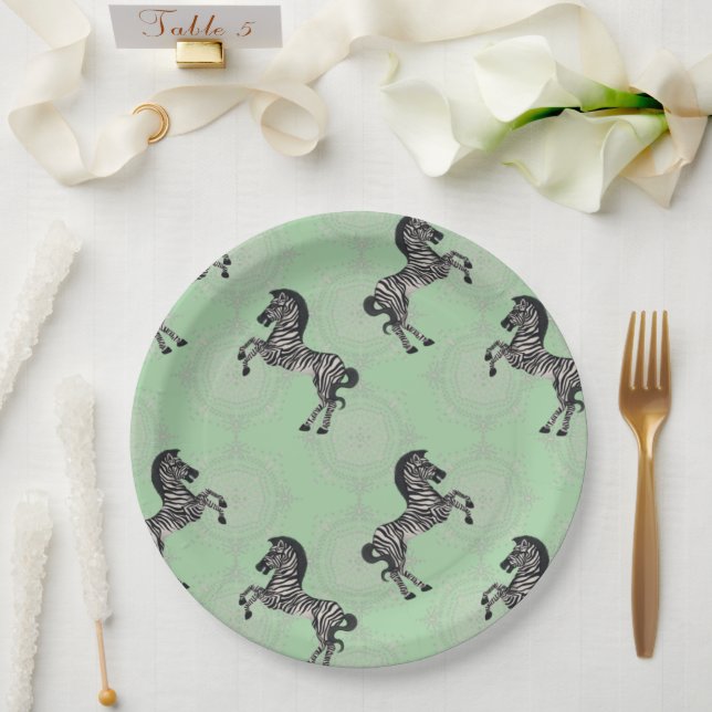 Zebra on Starburst with Pale Green Paper Plates (Wedding)