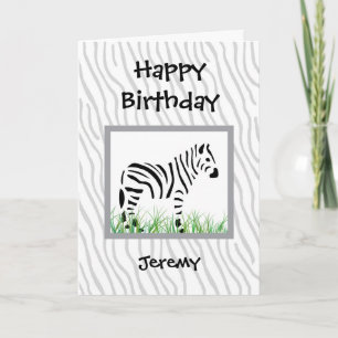 Zebra on white background card