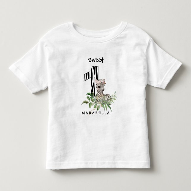 *~* Zebra ONE First Birthday Jungle Baby Girl Toddler T-shirt (Front)