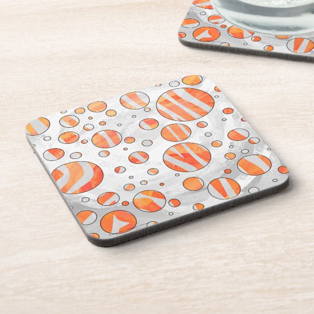 Zebra Orange and White Polka Dot Beverage Coaster (Left Side)
