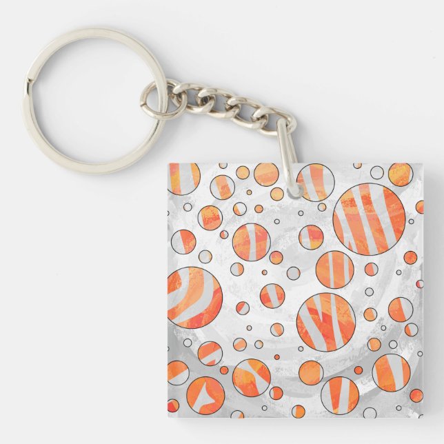 Zebra Orange and White Polka Dot Keychain (Front)