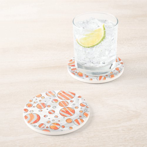 Zebra Orange and White Polka Dot Sandstone Coaster