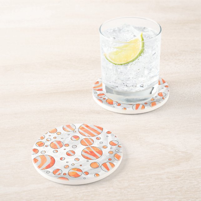 Zebra Orange and White Polka Dot Sandstone Coaster (Side)