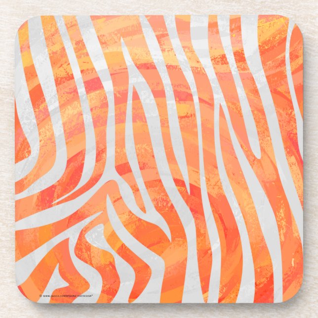 Zebra Orange and White Print Beverage Coaster (Front)