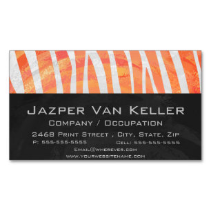 Zebra Orange and White Print Business Card Magnet