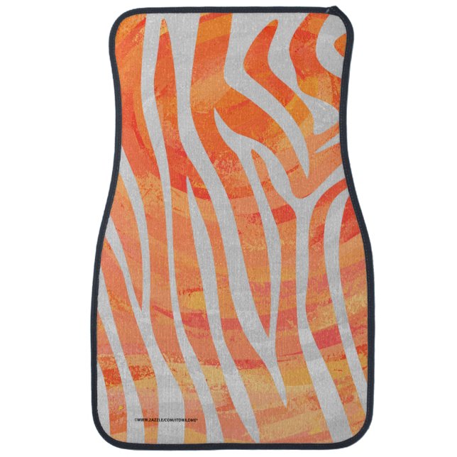 Zebra Orange and White Print Car Mat (Front)