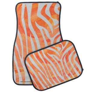 Zebra Orange and White Print Car Mat