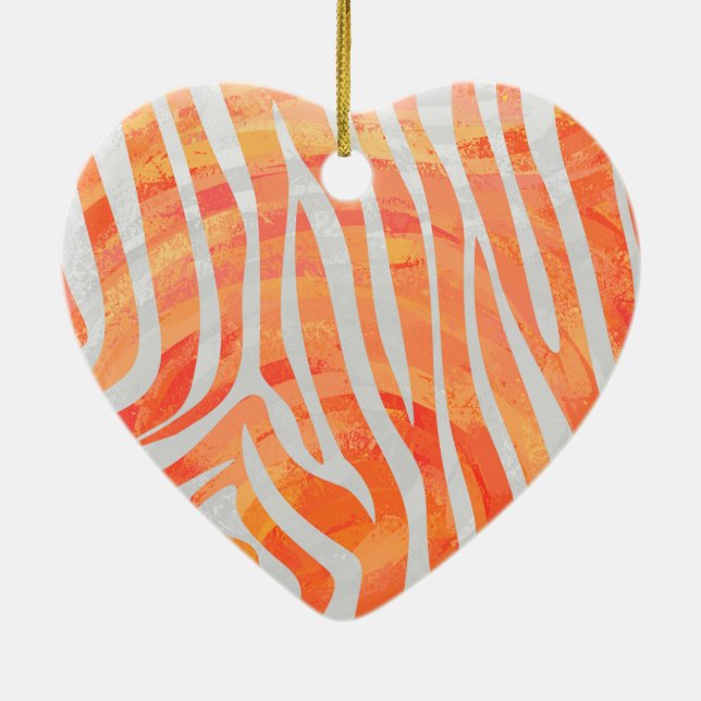 Zebra Orange and White Print Ceramic Ornament (Back)
