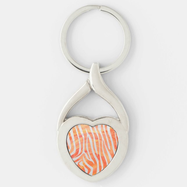 Zebra Orange and White Print Keychain (Front)